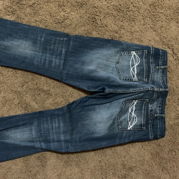 Cowgirl Tuff Don't Fence Me In Dark Boot Cut Jeans - Medium Rise, Cotton-Spandex, Barbed Wire Design - View #4